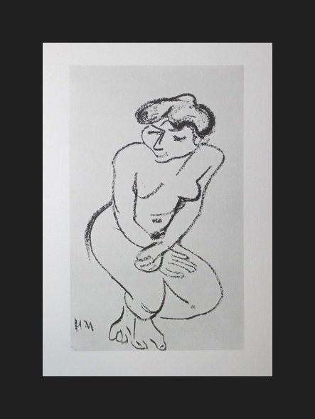 VINTAGE 1956 MATISSE LITHOGRAPH: HENRI MATISSE "CROUCHING NUDE WITH HANDS CROSSED" - VINTAGE LITHOGRAPH AFTER THE 1906 LITHOGRAPH - PRINTED IN 1956 - PUBLISHED BY GEORGE BRAZILLER NEW YORK - PROFESSIONALLY FRAMED AND MATTED - GALLERY