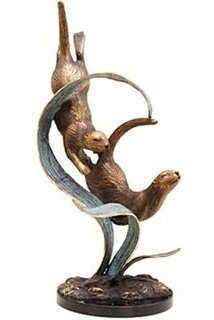 DIVING OTTERS BRONZE SCULPTURE: DIVING OTTERS BRONZE SCULPTURE - 19"H 11"W 8 "D - GREAT ATTENTION TO DETAIL - BEAUTIFUL FINISH - LOST WAX CAST- MOUNTED ON MARBLE BASE