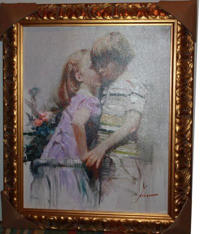 PINO "THE KISS" - HAND SIGNED / EMBELLISHED: PINO "THE KISS" - HAND SIGNED BY THE ARTIST - LIMITED EDITION OF 295 - HAND EMBELLISHED BY PINO HIMSELF - GICLEE ON CANVAS - NUMBERED 16/295 - PROFESSIONALLY FRAMED - IMAGE 20" X 16" - FRAMED APPX. 24