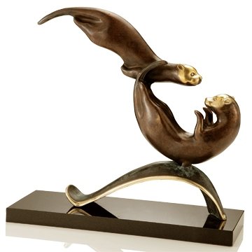 ACROBATIC OTTERS BRONZE SCULPTURE: ACROBATIC OTTERS BRONZE SCULPTURE - 11"H 11"W 4 "D - GREAT ATTENTION TO DETAIL - BEAUTIFUL FINISH - LOST WAX CAST- MOUNTED ON MARBLE BASE
