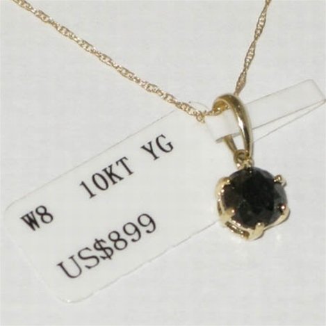 1.0 CT. BLACK DIAMOND SOLITAIRE PENDANT 10KY: 10KY 1.0 CT. BRILLIANT ROUND CUT BLACK DIAMOND PENDANT - PENDANT SIZE 14.50 X 6.55 MM - 18" 10K YELLOW GOLD CHAIN WITH RING SPRING CLASP - METAL STAMP: 10K