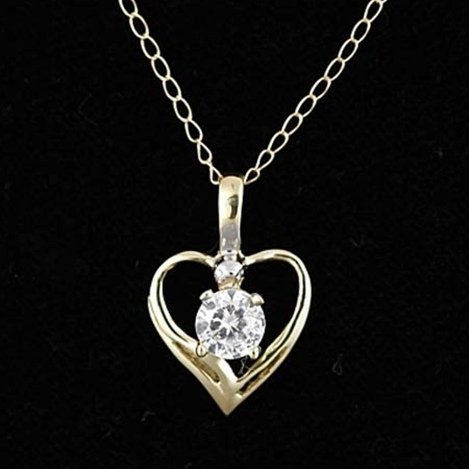 10KY GOLD HEART CZ SOLITAIRE NECKLACE: 10K GOLD HEART PENDANT AND CHAIN CZ SOLITAIRE NECKLACE - PENDANT SIZE: 14.5 X 10 MM (LXW) CHAIN SIZE: 18" 10K GOLD CHAIN W/RING SPRING CLASP