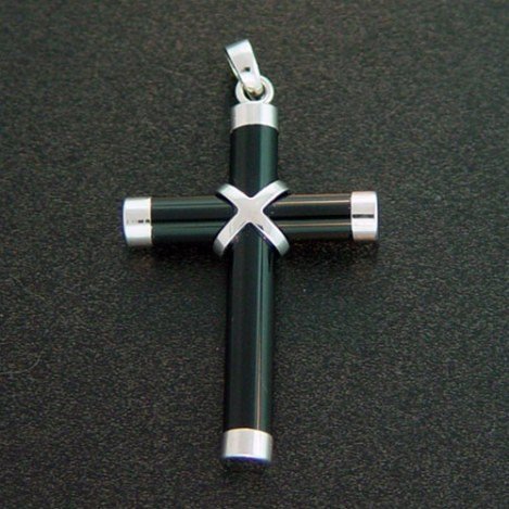 BLACK ONYX STERLING CROSS PENDANT