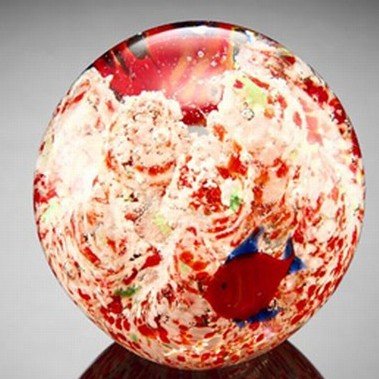 ART GLASS SPHERE / PAPERWEIGHT: ANGEL FISH - ART GLASS SPHERE / PAPERWEIGHT - HAND CRAFTED - 3.5" DIAMETER
