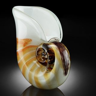 ART GLASS NAUTILUS SHELL: ART GLASS NAUTILUS SHELL - 8"H X 8"W X 4"D - HAND CRAFTED