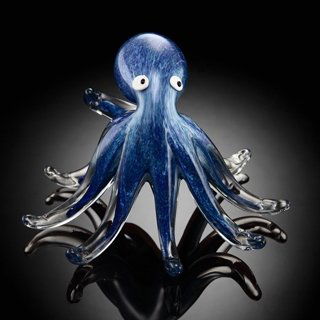 BLUE ART GLASS OCTUPUS: BLUE ART GLASS OCTUPUS - 6"H x 7"W x 7"D - HAND CRAFTED