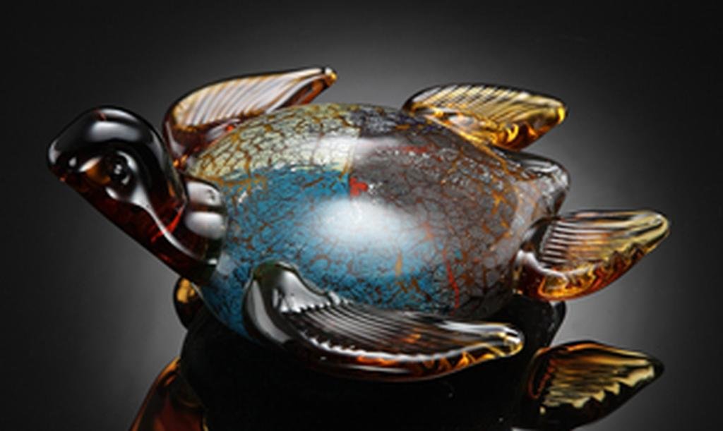 ART GLASS SEA TURTLE : BEAUTIFUL ART GLASS SEA TURTLE - 2.5"H 7.5"W 7"D - HAND CRAFTED