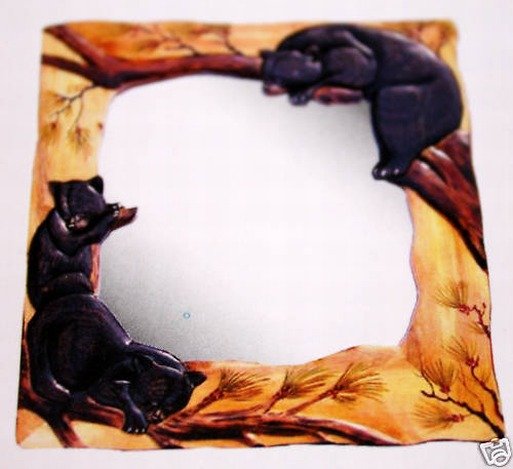 "BEAR" - HAND CARVED WOOD MIRROR: "BEAR" - 30X36 - HAND CARVED WOOD MIRROR- HAND STAINED - MADE OF MANY DIFFERENT HIGH QUALITY WOODS - WELL MAINTAINED - QUALITY