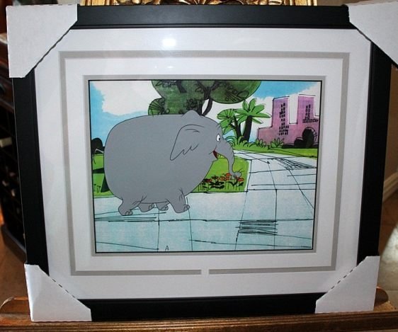 FRIZ FREELING HAND PAINTED ANIMATION CELL: ISADORE "FRIZ" FRELENG (1906-1995) HAND PAINTED ANIMATION CELL - "ELEPHANT" - PROFESSIONALLY FRAMED AND MATTED - IMAGE APPX. 10" X 13" - FRAMED APPX. 18.5" X 21" - THIS IS NOT A PRINTED SERICEL, IT IS