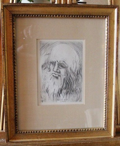 DALI ORIG. ETCHING "LEONARDO DA VINCI": SALVADOR DALI ORIGINAL ETCHING - "LEONARDO DA VINCI" - SIGNED IN THE PLATE - AUTHENTICATED BY "THE SOCIETE DE VERIFICATION DE LA NOUVELLE GRAVURE INTERNATIONAL" OF PARIS AND NEW YORK - IMAGE SIZE 7" X