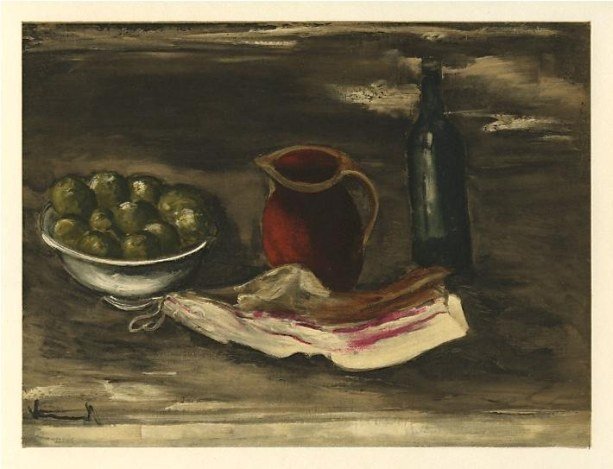 VLAMINCK "STILL LIFE WITH BACON" LITHOGRAPH: VLAMINCK "STILL LIFE WITH BACON" - LITHOGRAPH. THIS LITHOGRAPH WAS PULLED IN PARIS IN 1958 BY THE LEGENDARY MOURLOT ATELIER, AND PUBLISHED BY ANDRE SAURET. A NICE IMPRESSION, AS CAN BE EXPECTED OF MOU