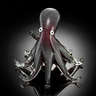 GRAY ART GLASS OCTOPUS: GRAY ART GLASS OCTOPUS - 6"H x 7"W x 7"D - HAND CRAFTED