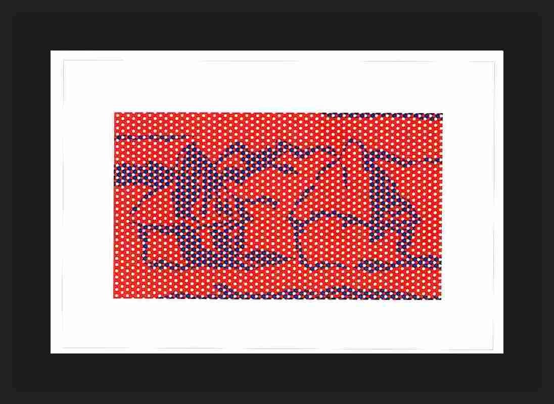 ROY LICHTENSTEIN "HAYSTACK #5" LITHOGRAPH: DONE IN HOMAGE TO CLAUDE MONET, THIS VINTAGE 1969 POP ART CLASSIC PRINT IS BEST APPRECIATED WHEN VIEWED FROM A DISTANCE. MEDIUM: LITHOGRAPH . THIS IS A BEAUTIFULLY EXECUTED VERSION, PRINTED IN 1969 BY