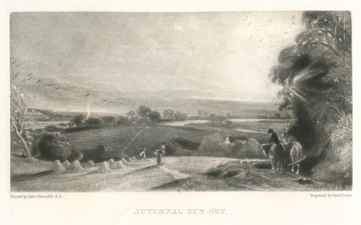 SIR JOHN CONSTABLE / DAVID LUCAS MEZZOTINT: SIR JOHN CONSTABLE / DAVID LUCAS MEZZOTINT "AUTUMNAL SUN SET" - THIS BEAUTIFUL MEZZOTINT ENGRAVING WAS COMPOSED BY JOHN CONSTABLE AND ENGRAVED BY DAVID LUCAS - IT IS FROM THE MUCH SOUGHT - AFTER "ENGL