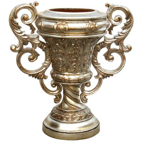 TROPHY STYLE SILVER URN: SILVER URN HAS TROPHY STYLE DESIGN AND HANDLES. DIMENSIONS: 25.5"L X 15.5"D X 27"H.