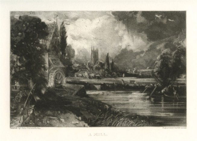 SIR JOHN CONSTABLE / DAVID LUCAS MEZZOTINT: SIR JOHN CONSTABLE / DAVID LUCAS MEZZOTINT "A MILL" - THIS BEAUTIFUL MEZZOTINT ENGRAVING WAS COMPOSED BY JOHN CONSTABLE AND ENGRAVED BY DAVID LUCAS - IT IS FROM THE MUCH SOUGHT - AFTER "ENGLISH LANDSC