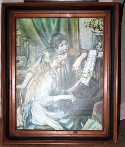 VINTAGE FRAMED RENOIR GICLEE ON CANVAS: FRAMED RENOIR GICLEE ON CANVAS - "YOUNG GIRLS AT THE PIANO" - COJMES OUT OF AN ESTATE - FRAMED SIZE: 34 1/2 "x 28 1/2"