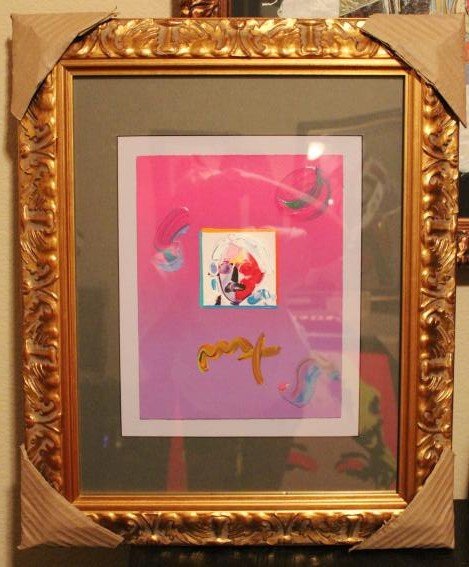 PETER MAX ORIGINAL MIXED MEDIA: PETER MAX ORIGINAL MIXED MEDIA "SELF PORTRAIT" - HAND SIGNED BY THE ARTIST - COPYRIGHT STAMPED AND SERIAL NUMBERED ON THE BACK BY MAX GALLERY - PAGE 11.25" X 8.5" - PROFESSIONALLY FRAMED & MATTED - CO