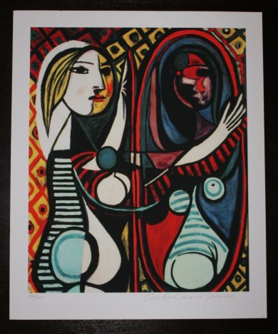 PICASSO "GIRL BEFORE A MIRROR" LTD EDITION: PICASSO "GIRL BEFORE A MIRROR" - LIMITED EDITION LITHOGRAPH ON HEAVY ARCHIVAL WOVE PAPER - HAND SIGNED "COLLECTION DOMAINE PICASSO" - NUMBERED IN PENCIL 401/500 - DOMAINE COLLECTION EMBOSSED STAMP - P