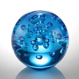 ART GLASS BLUE BUBBLE SPHERE 3.5" DIA: ART GLASS BLUE BUBBLE SPHERE 3.5" DIAMETER - HAND CRAFTED
