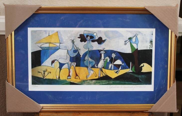 PICASSO "JOY OF LIVING": PABLO PICASSO "JOY OF LIVING" - NUMBERED LIMITED EDITION GICLEE' ON HEAVY ARCHIVAL WOVE PAPER - ESTATE SIGNED IN PENCIL "Collection Domaine Picasso" - NUMBERED 167/500 PROFESSIONALLY FRAMED AND MATTED
