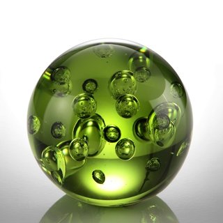 ART GLASS GREEN BUBBLE SPHERE 3" DIA: ART GLASS GREEN BUBBLE SPHERE 3" DIAMETER - HAND CRAFTED