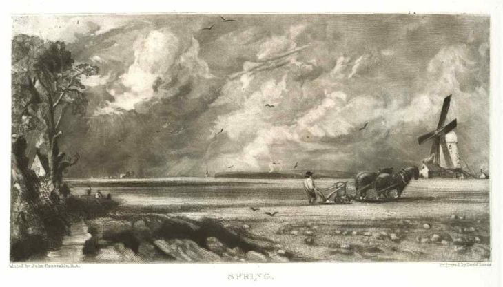 SIR JOHN CONSTABLE / DAVID LUCAS MEZZOTINT: SIR JOHN CONSTABLE / DAVID LUCAS MEZZOTINT "SPRING" - THIS BEAUTIFUL MEZZOTINT ENGRAVING WAS COMPOSED BY JOHN CONSTABLE AND ENGRAVED BY DAVID LUCAS - IT IS FROM THE MUCH SOUGHT - AFTER "ENGLISH LANDSC