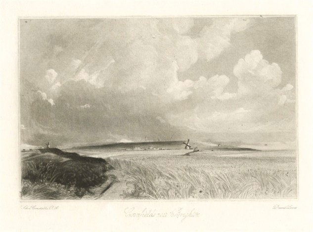 SIR JOHN CONSTABLE / DAVID LUCAS MEZZOTINT: SIR JOHN CONSTABLE / DAVID LUCAS MEZZOTINT "CORNFIELDS NEAR BRIGHTON" - THIS BEAUTIFUL MEZZOTINT ENGRAVING WAS COMPOSED BY JOHN CONSTABLE AND ENGRAVED BY DAVID LUCAS - IT IS FROM THE MUCH SOUGHT - AFT