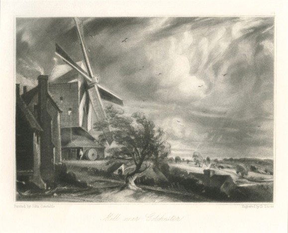 SIR JOHN CONSTABLE / DAVID LUCAS MEZZOTINT: SIR JOHN CONSTABLE / DAVID LUCAS MEZZOTINT "MILL NEAR COLCHESTER" - THIS BEAUTIFUL MEZZOTINT ENGRAVING WAS COMPOSED BY JOHN CONSTABLE AND ENGRAVED BY DAVID LUCAS - IT IS FROM THE MUCH SOUGHT - AFTER "