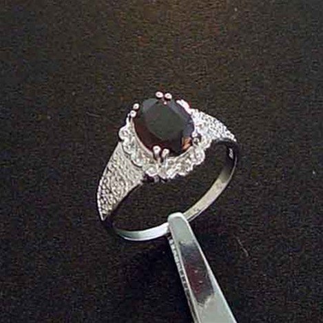 GARNET & DIAMOND STERLING RING: 2.0 CTW. GENUINE GARNET AND DIAMOND STERLING SILVER RING - SIZE 7