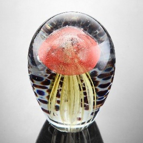 ART GLASS RED & GOLD JELLYFISH : ART GLASS RED & GOLD JELLYFISH- 5"H X 3"DIA - HAND CRAFTED