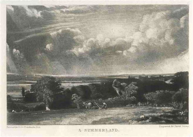 SIR JOHN CONSTABLE / DAVID LUCAS MEZZOTINT: SIR JOHN CONSTABLE / DAVID LUCAS MEZZOTINT "A SUMMERLAND" - THIS BEAUTIFUL MEZZOTINT ENGRAVING WAS COMPOSED BY JOHN CONSTABLE AND ENGRAVED BY DAVID LUCAS - IT IS FROM THE MUCH SOUGHT - AFTER "ENGLISH