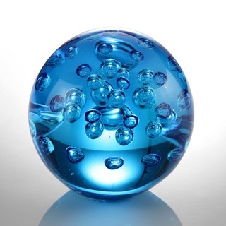 ART GLASS BLUE BUBBLE SPHERE 3" DIA: ART GLASS BLUE BUBBLE SPHERE 3" DIAMETER - HAND CRAFTED