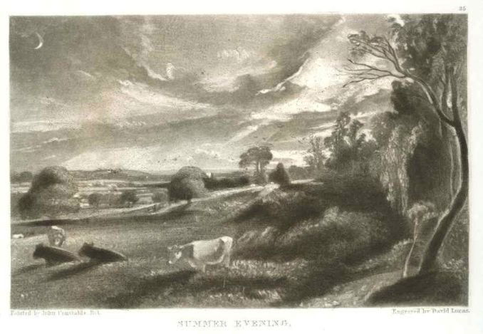 SIR JOHN CONSTABLE / DAVID LUCAS MEZZOTINT: SIR JOHN CONSTABLE / DAVID LUCAS MEZZOTINT "SUMMER EVENING" - THIS BEAUTIFUL MEZZOTINT ENGRAVING WAS COMPOSED BY JOHN CONSTABLE AND ENGRAVED BY DAVID LUCAS - IT IS FROM THE MUCH SOUGHT - AFTER "ENGLIS