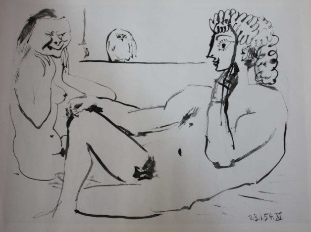 PICASSO - TWO FACES OF LOVE - GRAVEUR - 1954: ANTIQUE ORIGINAL HELIGRAVUER FROM THE LA GUERRE ET LA PAIX - PUBLISHED IN PARIS FRANCE BY EDITIONS CERCLE D'ART IN 1954 - MINT CONDITION - APPX SHEET 14X10.5