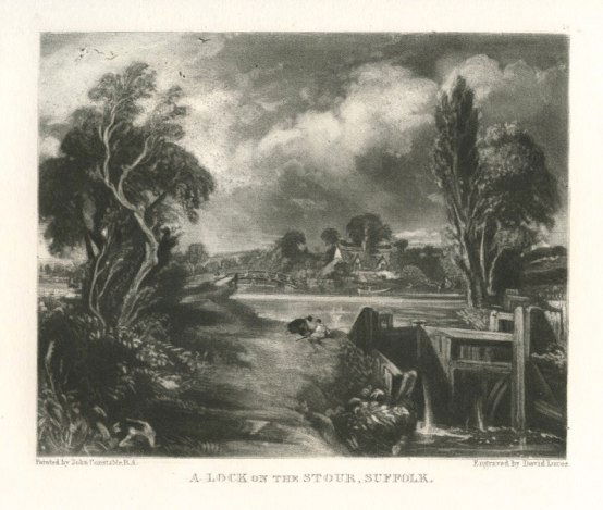 SIR JOHN CONSTABLE / DAVID LUCAS MEZZOTINT: SIR JOHN CONSTABLE / DAVID LUCAS MEZZOTINT "A LOCK ON THE STOUR, SUFFOLK" - THIS BEAUTIFUL MEZZOTINT ENGRAVING WAS COMPOSED BY JOHN CONSTABLE AND ENGRAVED BY DAVID LUCAS - IT IS FROM THE MUCH SOUGHT -