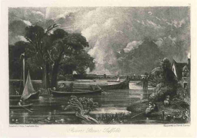 SIR JOHN CONSTABLE / DAVID LUCAS MEZZOTINT: SIR JOHN CONSTABLE / DAVID LUCAS MEZZOTINT "RIVER STOUR, SUFFOLK - THIS BEAUTIFUL MEZZOTINT ENGRAVING WAS COMPOSED BY JOHN CONSTABLE AND ENGRAVED BY DAVID LUCAS - IT IS FROM THE MUCH SOUGHT - AFTER "E