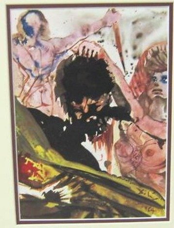 DALI 1964 VINTAGE BIBLE LITHOGRAPH: SALVADOR DALI 1964 VINTAGE BIBLE LITHOGRAPH - MARK 6:28 "THE MAN WENT OFF AND BEHEADED HIM IN PRISON THEN HE BROUGHT THE HEAD ON A DISH AND GAVE IT TO THE GIRL" - PRINTED IN ITALY - SIGNED IN THE PLAT