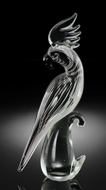 ART GLASS PARROT ON BRANCH : BEAUTIFUL ART GLASS PARROT ON BRANCH - 11"H 5"W 3"D - HAND CRAFTED
