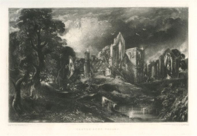 SIR JOHN CONSTABLE / DAVID LUCAS MEZZOTINT: SIR JOHN CONSTABLE / DAVID LUCAS MEZZOTINT "CASTLE ACRE PRIORY" - THIS BEAUTIFUL MEZZOTINT ENGRAVING WAS COMPOSED BY JOHN CONSTABLE AND ENGRAVED BY DAVID LUCAS - IT IS FROM THE MUCH SOUGHT - AFTER "EN