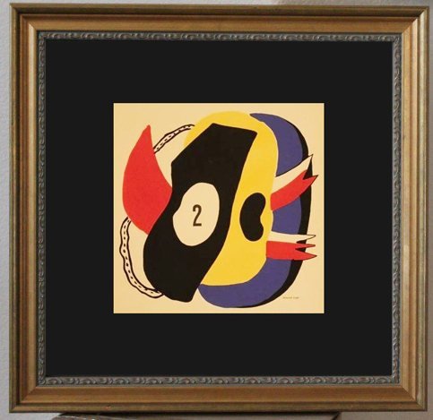 FERNAND LEGER POCHOIR 1949: FERNAND LEGER POCHOIR 1949 - PUBLISHED IN PARIS IN 1949 BY CHRISTIAN ZERVOS FOR THE FRONT COVER OF HIS DELUXE REVUE CAHIERS D'ART. IMAGE SIZE: 8.25"X8.75" (215 X 220MM) - FRAMED APPX 17"X17" - PROFESS
