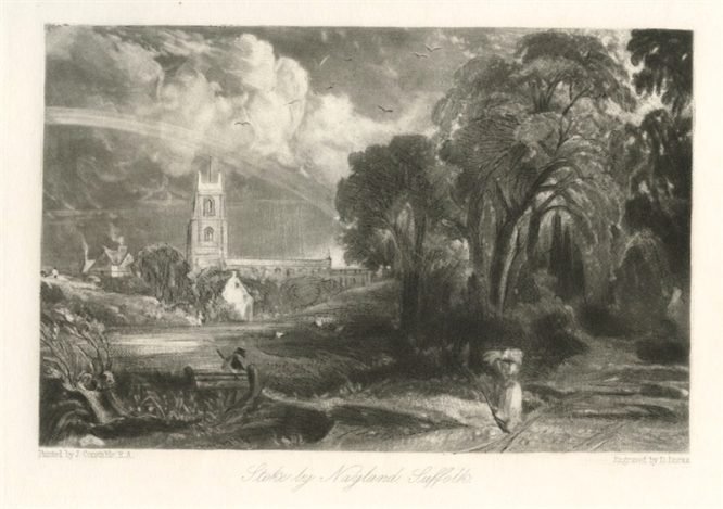 SIR JOHN CONSTABLE / DAVID LUCAS MEZZOTINT: SIR JOHN CONSTABLE / DAVID LUCAS MEZZOTINT "STOKE BY NAYLAND SUFFOLK" - THIS BEAUTIFUL MEZZOTINT ENGRAVING WAS COMPOSED BY JOHN CONSTABLE AND ENGRAVED BY DAVID LUCAS - IT IS FROM THE MUCH SOUGHT - AFT