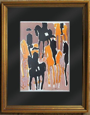 BRASILIER 1964 LTD. ED. ORIGINAL LITHOGRAPH: ANDRE BRASILIER - ORIGINAL LITHOGRAPH - "LE CADRE NOIR" - ON VELIN D' ARCHES WOVE PAPER - PRINTED IN 1964 BY THE LEGENDARY ATELIER FERNAND MOURLOT, MOURLOT FRERES, PARIS FRANCE - ISSUED IN A LIMITED E