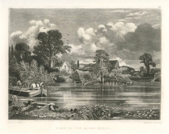 SIR JOHN CONSTABLE / DAVID LUCAS MEZZOTINT: SIR JOHN CONSTABLE / DAVID LUCAS MEZZOTINT "VIEW ON THE RIVER STOUR" - THIS BEAUTIFUL MEZZOTINT ENGRAVING WAS COMPOSED BY JOHN CONSTABLE AND ENGRAVED BY DAVID LUCAS - IT IS FROM THE MUCH SOUGHT - AFTE