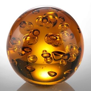 ART GLASS AMBER BUBBLE SPHERE 3.5" DIA: ART GLASS AMBER BUBBLE SPHERE 3.5" DIAMETER - HAND CRAFTED