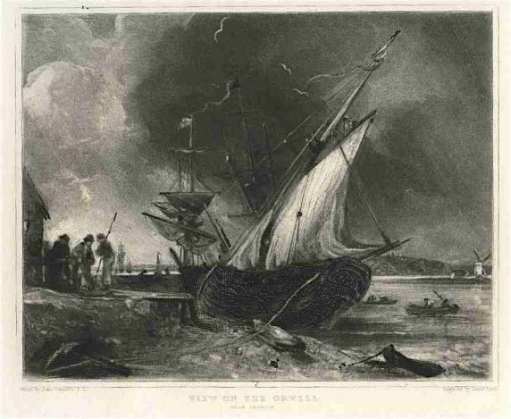 SIR JOHN CONSTABLE / DAVID LUCAS MEZZOTINT: SIR JOHN CONSTABLE / DAVID LUCAS MEZZOTINT "VIEW OF THE ORWELL" - THIS BEAUTIFUL MEZZOTINT ENGRAVING WAS COMPOSED BY JOHN CONSTABLE AND ENGRAVED BY DAVID LUCAS - IT IS FROM THE MUCH SOUGHT - AFTER "EN