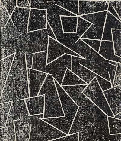 ARP ORIGINAL WOODCUT - "AFTER THE BATTLE OF HASTINGS": JEAN ARP ORIGINAL ORIGINAL WOODCUT "AFTER THE BATTLE OF HASTINGS" - PRINTED IN PARIS BY MOURLOT AND PUBLISHED BY PIERRE À FEU AND MAEGHT EDITEUR FOR THE MARCEL DUCHAMP / ANDRÉ BRETON PROJECT SURRÉA