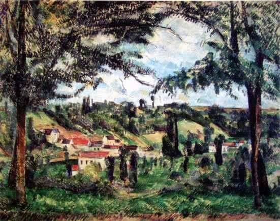 CEZANNE "VILLAGE FRAMED BY TREES": PAUL CEZANNE "VILLAGE FRAMED BY TREES" LIMITED EDITION GICLEE' ON HEAVY ARCHIVAL WOVE PAPER - PENCIL SIGNED "COLLECTION DOMAINE CEZANNE" - NUMBERED IN PENCIL IN LOWER LEFT MARGIN - EDITION SIZE 375 - 