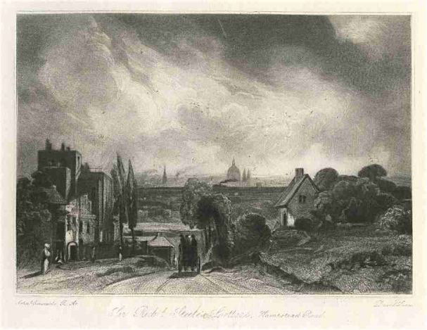 SIR JOHN CONSTABLE / DAVID LUCAS MEZZOTINT: SIR JOHN CONSTABLE / DAVID LUCAS MEZZOTINT "HAMPSTEAD ROAD" - (SIR RICHARD STEELE'S COTTAGE) - THIS BEAUTIFUL MEZZOTINT ENGRAVING WAS COMPOSED BY JOHN CONSTABLE AND ENGRAVED BY DAVID LUCAS - IT IS FRO