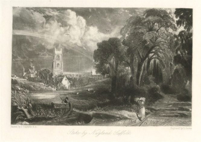 SIR JOHN CONSTABLE / DAVID LUCAS MEZZOTINT: SIR JOHN CONSTABLE / DAVID LUCAS MEZZOTINT "STOKE BY NAYLAND SUFFOLK" - THIS BEAUTIFUL MEZZOTINT ENGRAVING WAS COMPOSED BY JOHN CONSTABLE AND ENGRAVED BY DAVID LUCAS - IT IS FROM THE MUCH SOUGHT - AFT